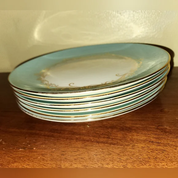 Vintage Lifetime Wedding China Co. Semi-Vitreous Gold Turquoise Crown Set